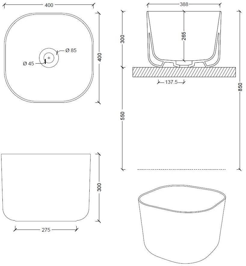 32170101,32140101 Накладная раковина на столешницу  овальная Alice Ceramica UNICA - Вид №10