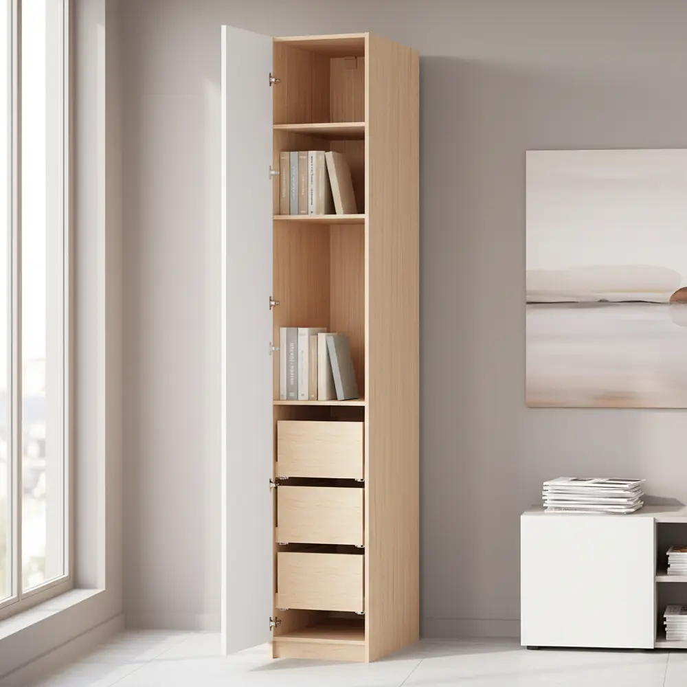 Шкаф распашной Реймс белый с  3 полками и 3 ящиками 40х232,2х54,5 ЛДСП каркас дуб комано Santreyd Лион STLM-2141832 - Вид №1