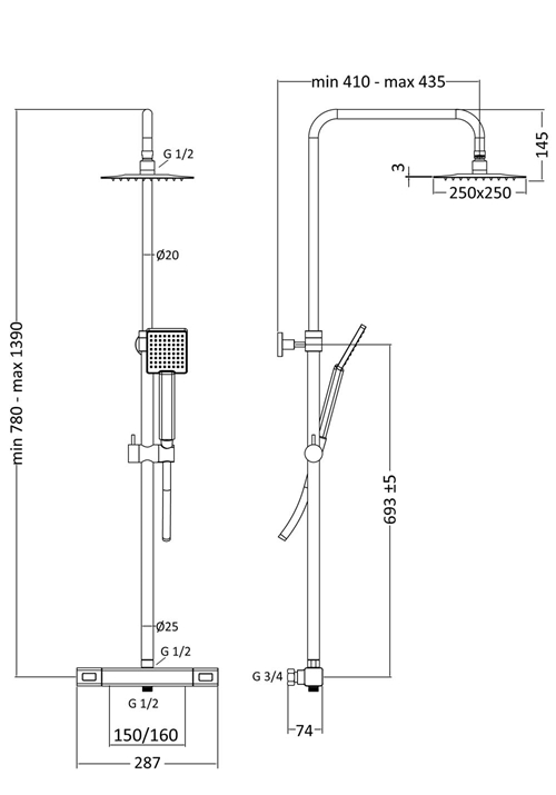 1381824 Душ Для Крыши Slim Square 150Cc Хром С 250X2 ... Hafa  Хромированный  - Вид №1