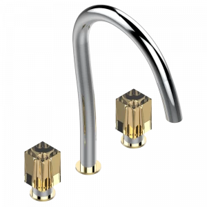 U6J-152 Смеситель для раковины на три отверстия устанавливаемый на борту с донным клапаном - высокий излив Thg-paris Beyond crystal с хрусталём цвета "Шампань"