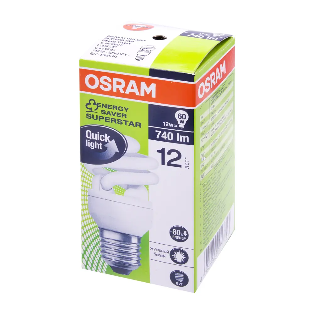 Лампа энергосберегающая Osram спираль E27 11 Вт свет холодный белый STLM-2072200 - Вид №1