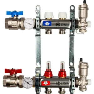 Коллекторная группа Stout на 2 выхода 3/4"x3/4" нержавеющая сталь