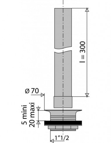 360100 000 00  Трубка сливная для мойки, Д. 50 мм, гидрозатвор 300 мм, латунь хромированная Valentin Сталь  - Вид №2