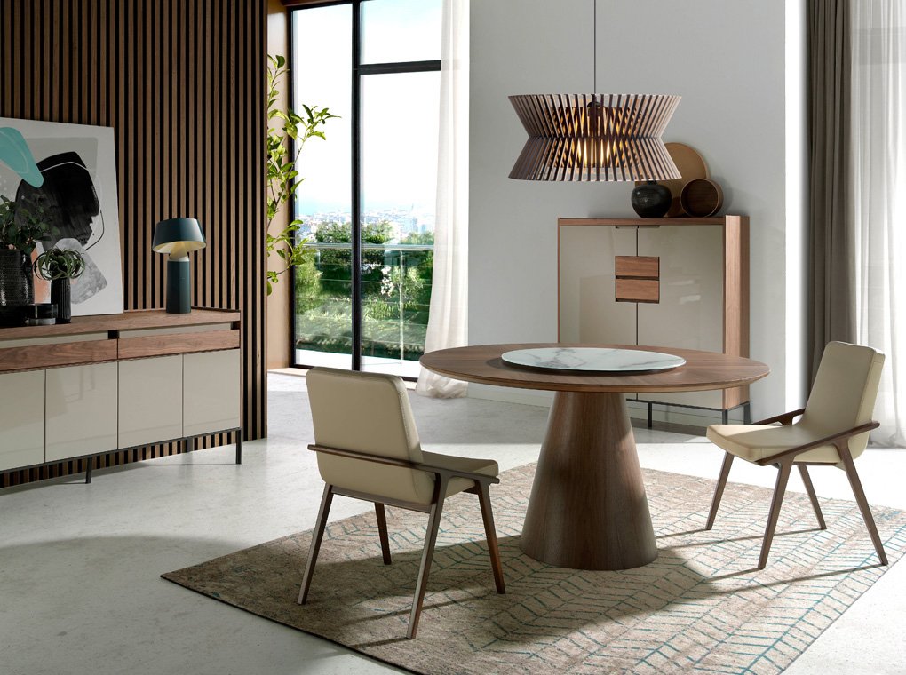 Обеденный стол круглый деревянный с мраморным Lazy Susan 135 см BRT1702-2 от Angel Cerda ANGEL CERDA  289045 Коричневый  - Вид №8