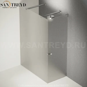 Душевое ограждение FLAT D подрезаемое, стеклянная с дверью матовая перегородка с 2-мя держателями со встроенным соплом для установки верхнего душа с белым поддоном. Размеры: глубина от 70 до 100 см, длина от 140 до 160 см