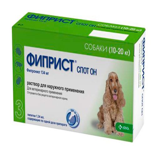 ПР0024579 Фиприст Спот Он для собак 10-20 кг, 134мг 3 пипетки KRKA 