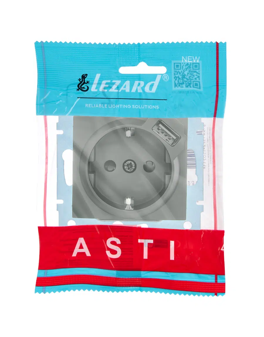 ASTI Розетка с/з + USB разъём платина механизм LEZARD 7081-3588-181 - Вид №3