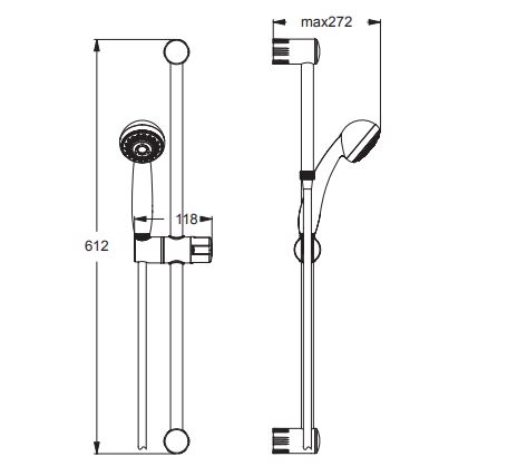 BA188AA Душевой набор со штангой 600 мм, лейка 2-ф Ø70 мм VIDIMA SEVA JET  - Вид №1