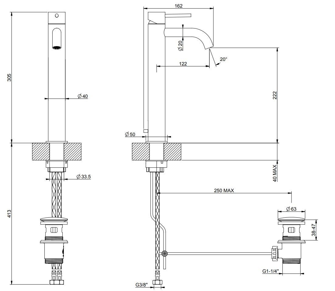 Смеситель для раковины из нержавеющей стали Gessi Messi316 ARCH-00143911 - Вид №5