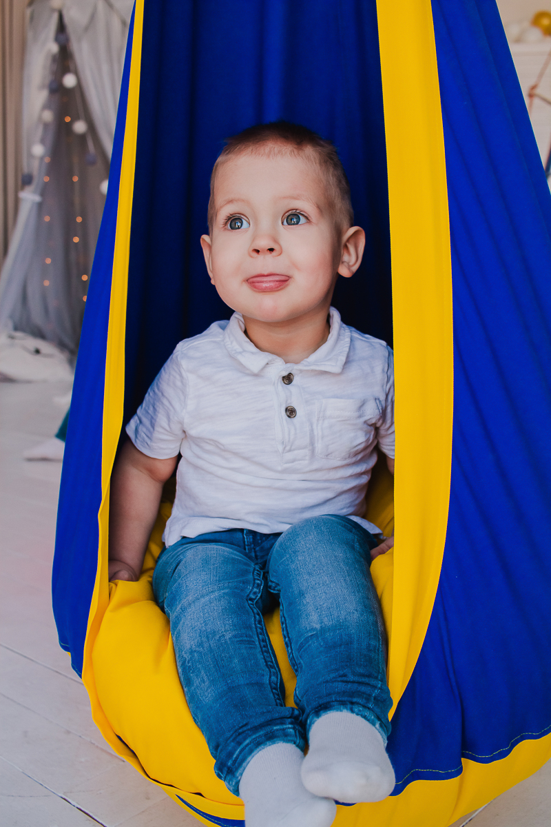 Подвесное кресло-кокон сине-желтое ПОКАЧАЙКА  326709 Синий Santreyd  - Вид №5