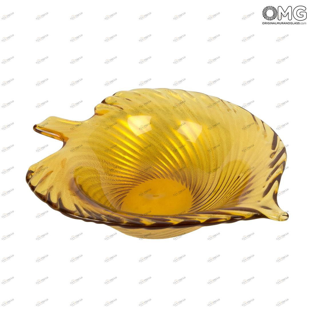 2908 ORIGINALMURANOGLASS Блюдце Листок - янтарное - Original Murano Glass OMG 9 см 