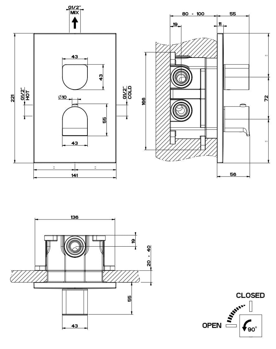 Смеситель для душа с 2 отверстиями из латуни с пластиной Gessi рельеф ARCH-00070321 - Вид №2
