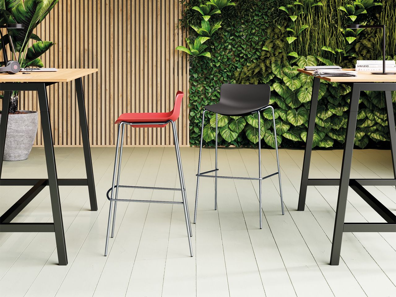 Высокий штабелируемый табурет из полипропилена с подставкой для ног FREZZA Poppea ARCH-00088107 - Вид №1