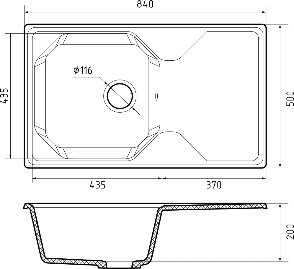 Кухонная мойка Искусственный камень UNIQUE S126 GranFest U-840L-S126 - Вид №1