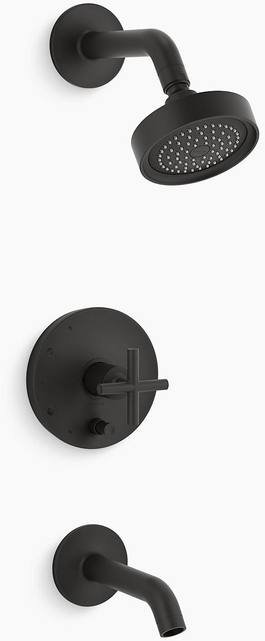 KOHLER Накладка для ванны и душа Purist Rite-Temp с поперечной ручкой и насадкой для душа 2,5 галлона в минуту K-T14420-3-BL 