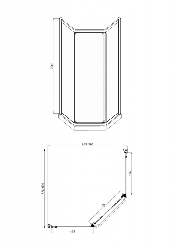 Душевое ограждение Diamond - форма с одной сдвижной дверью Diamond LINE BS090.6115A bravat - Вид №4