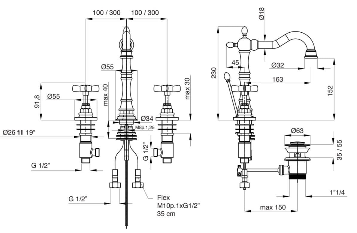Смеситель для раковины с 3 отверстиями Gentry Home Ascot ARCH-00060654 - Вид №4