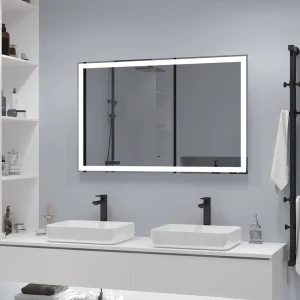 Зеркало для ванной Status с подсветкой 100x70 см цвет серый