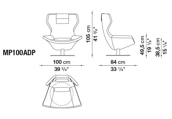 Кожаное вращающееся кресло с высокой спинкой B&B Italia ARCH-00038551 - Вид №2