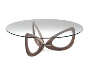 Низкий журнальный столик из дерева и стекла