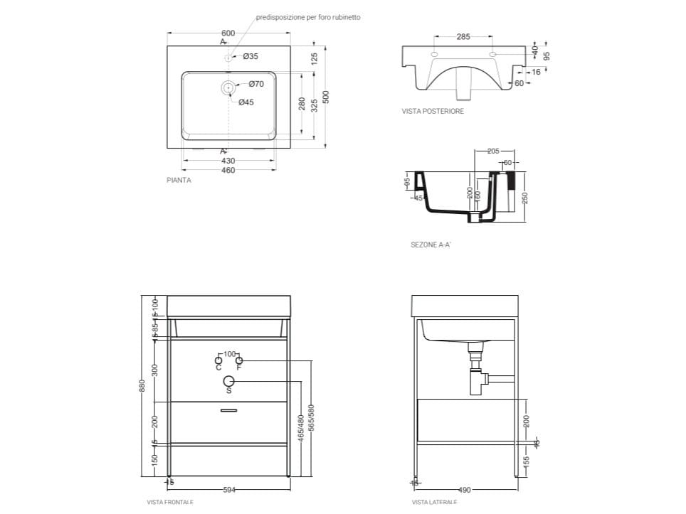 Меламиновая напольная раковина со встроенной раковиной COLAVENE Alaqua ARCH-00050171 - Вид №2