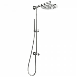 Graffio Душевая стойка из латуни, высокое присоединение к стене, стальная круглая лейка GIPZY Ø 240 мм, одноструйный латунный душ MINIMALIST, шланг ULTRAFLEX 175 см. CA101