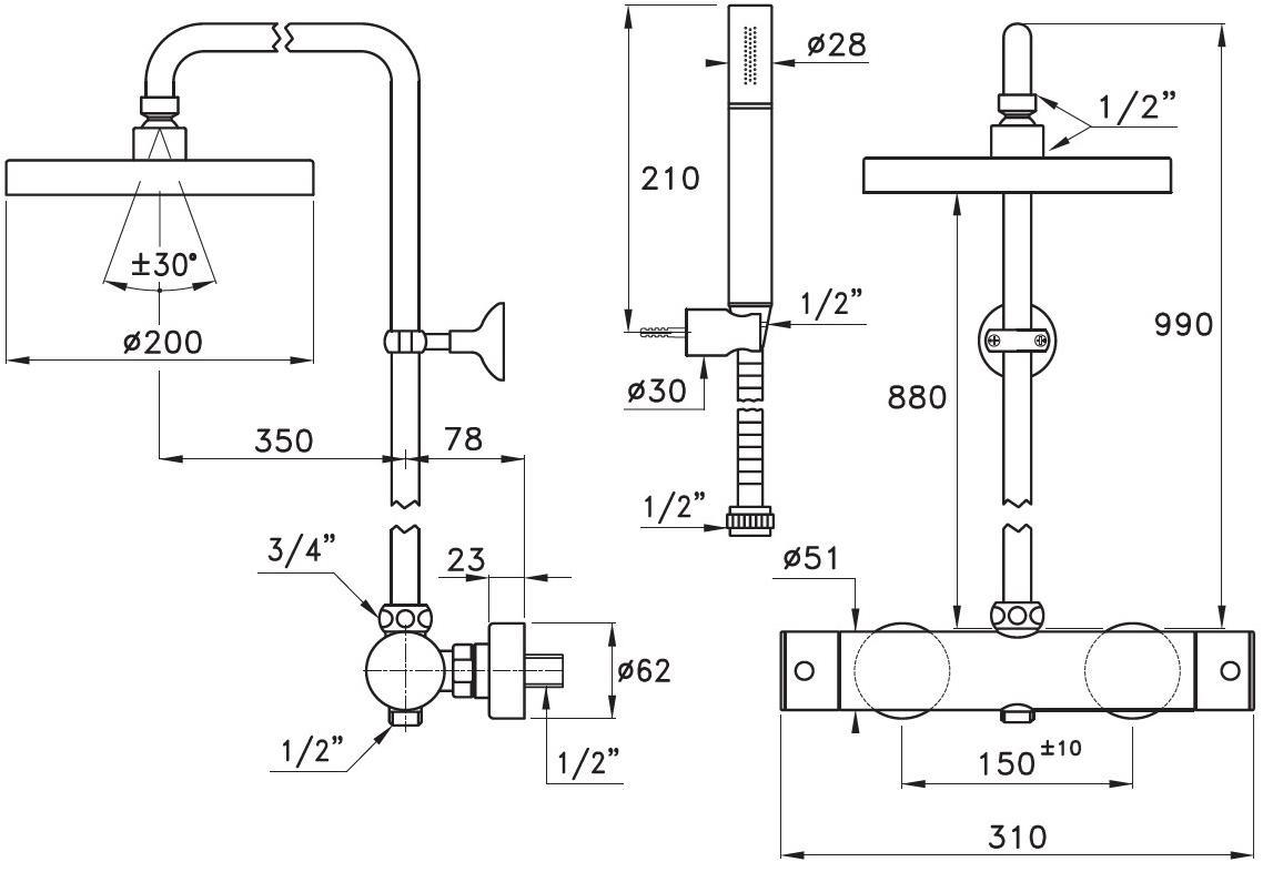 RUBINETTERIE STELLA Душевая стойка с ручным душем Lucilla sun-id-1359014 - Вид №2