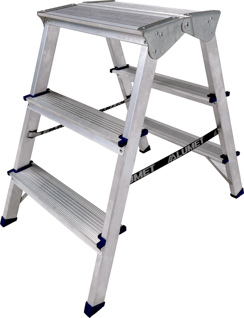 Двухсторонняя стремянка алюминиевая c широкой верхней ступенью 260 мм. 3ст.