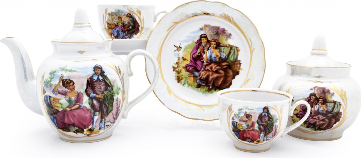 10631346 Дулевский фарфор Сервиз чайный 6/20 "Гранатовый" "Перламутровый" Фарфор 