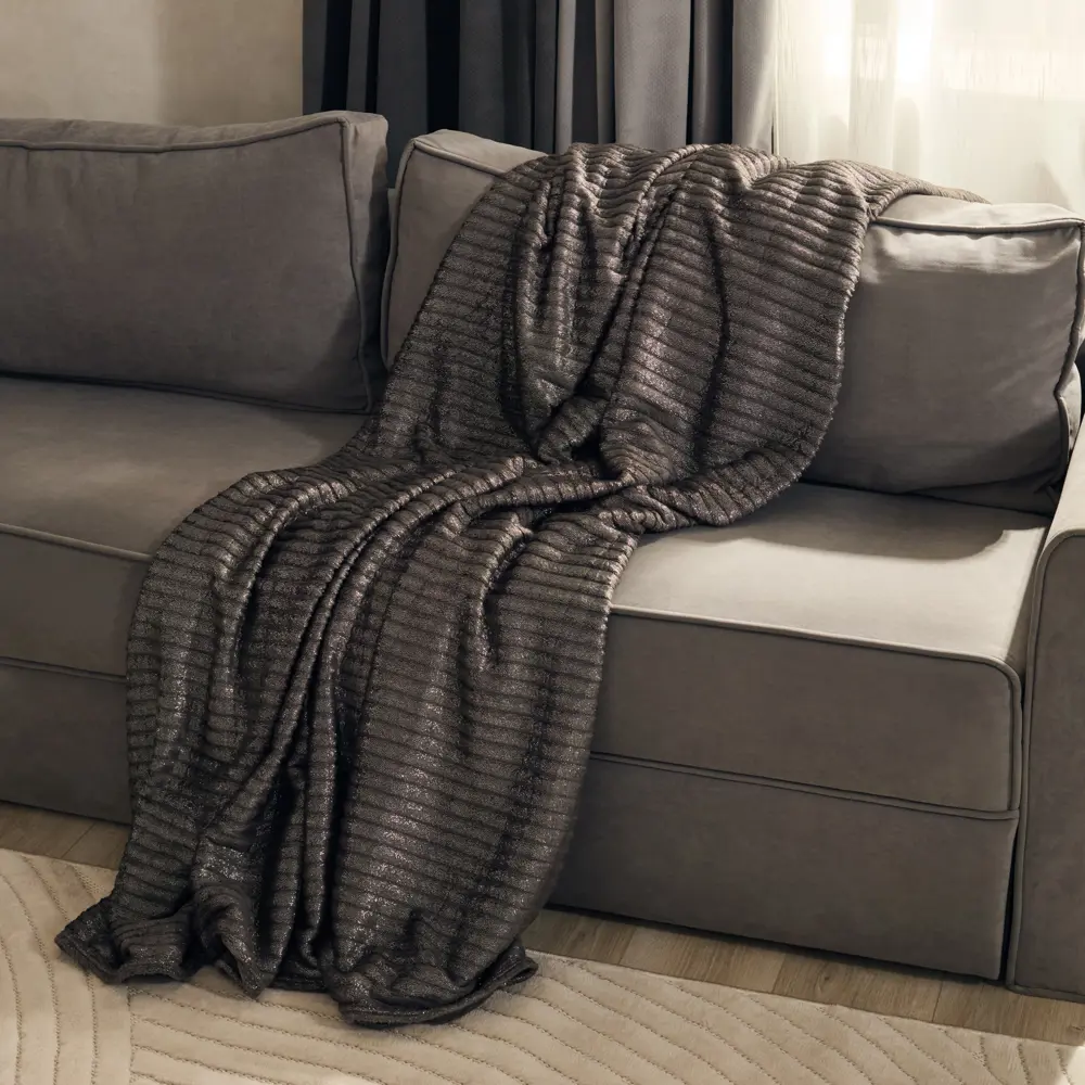 Плед Alitea 180x200 см велсофт цвет графит 89337506 STLM-2001170 СТОЛИЦА ТЕКСТИЛЯ - Вид №3