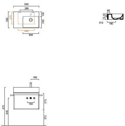 155dzeup00-155szeup00 Подвесная раковина настенная овальная CERAMICA CATALANO VERSO белая - Вид №4