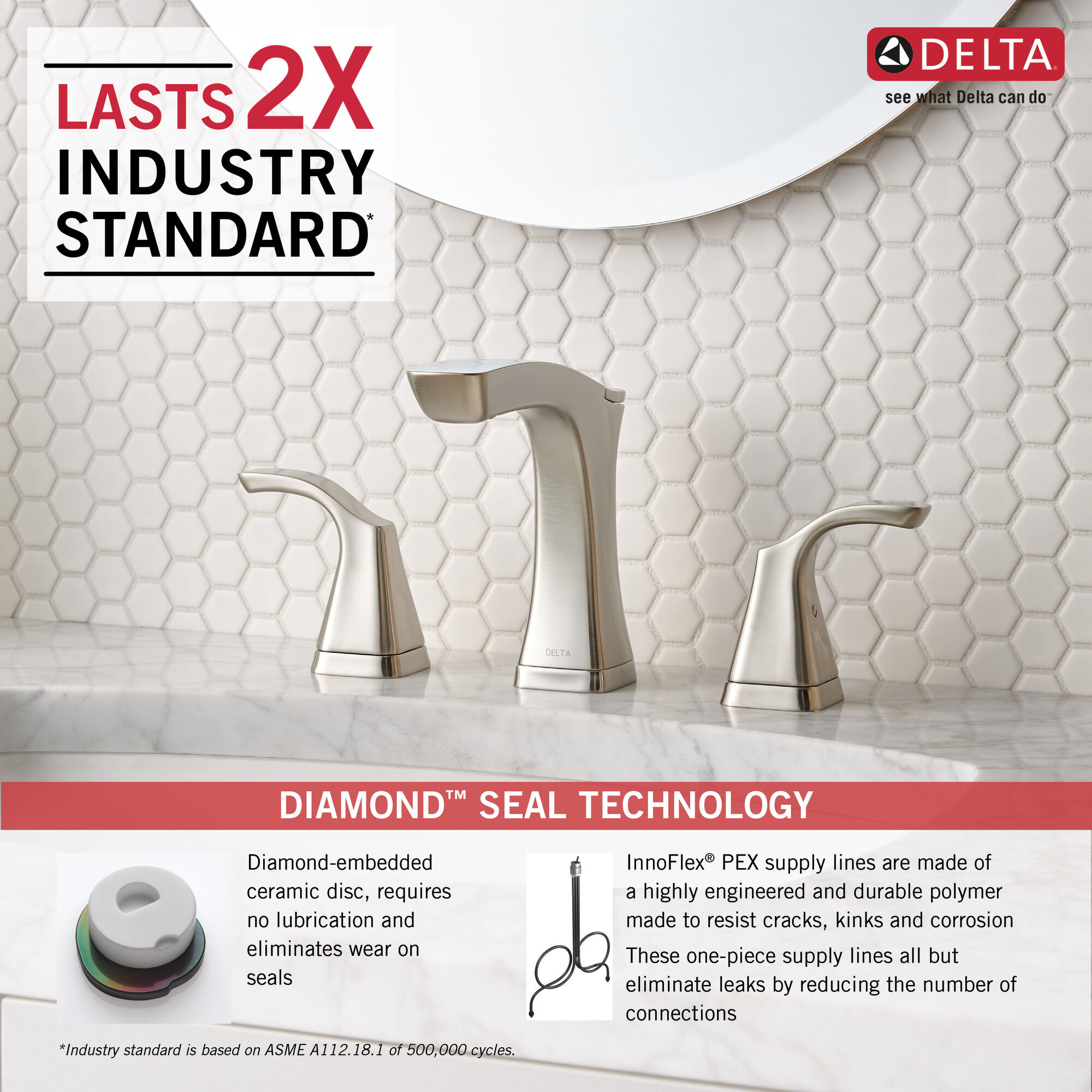 Смеситель для ванной комнаты с двумя ручками - металлический всплывающий Delta Faucet Tesla 3552-SSMPU-DST - Вид №1