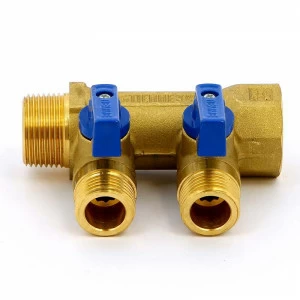 Коллектор НВ 3/4" с кранами с утолщенными стенками TIEMME 2 выхода 1/2"Н 36мм