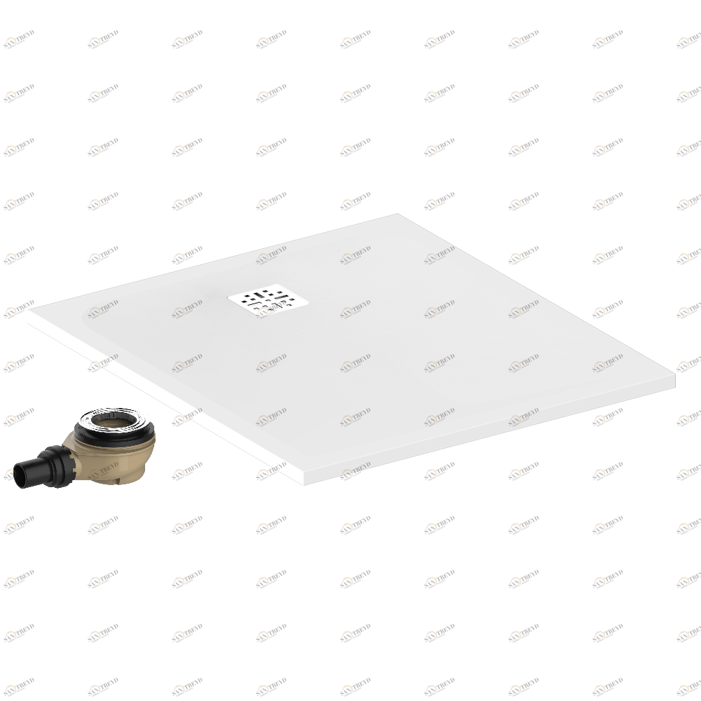 B15-R506 Душевой поддон POLLENSA 90 x 100 см, с выпуском и решеткой из матовой нержавеющей стали Thg-paris Поддоны Матовый белый 