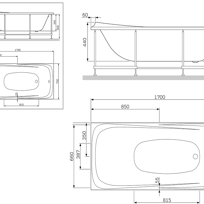 W30A-170-075W-R каркас для ванны акриловой A0 170х75 см AM.PM Sensation - Вид №1