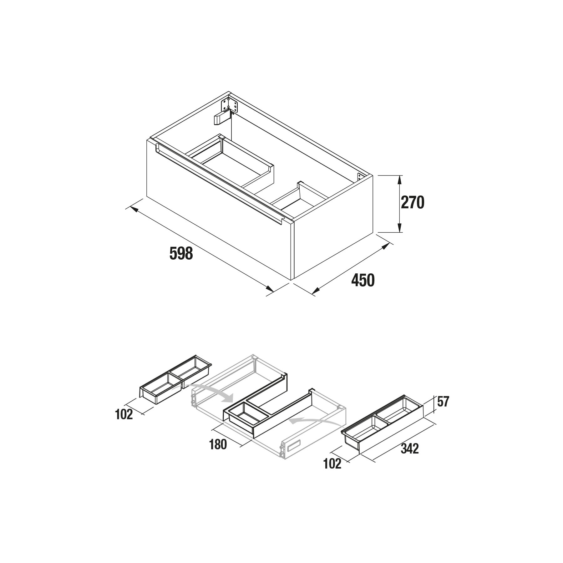 23428 SALGAR Мебель для умывальника MONTERREY 600 1 металлический ящик ALSACIA 598 x 270 x 450 мм Эльзасия  - Вид №1