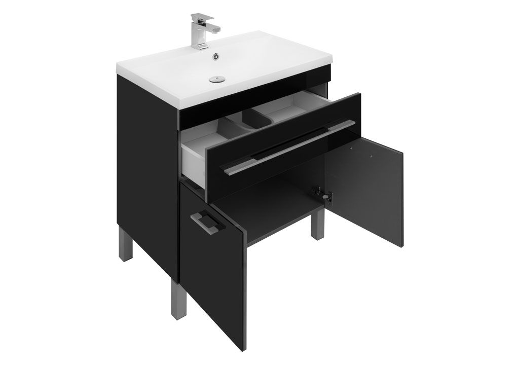 Тумба с раковиной Aquanet Верона NEW 75 черный (напольная 1 ящик 2 дверцы) 0018270700204118 - Вид №3