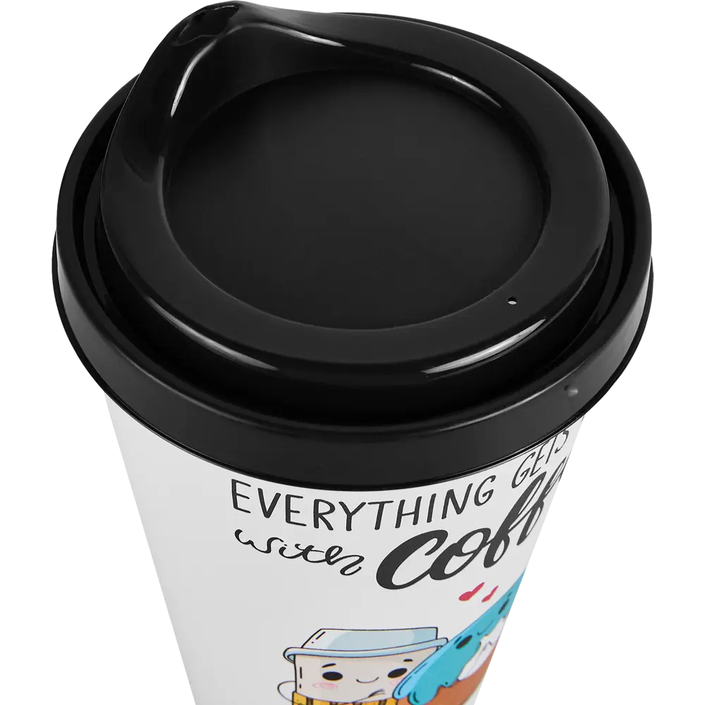 Стакан с крышкой Delinia Everything Gets Better With Coffee 420 мл пластик цвет белый STLM-2198327 - Вид №3
