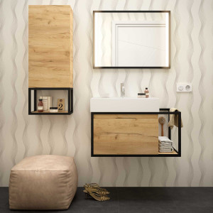 26435 SALGAR Тумба под умывальник VINCI 800 + Умывальник Veneto 600 с 1 выдвижным ящиком металлик ДУБ АФРИКАНСКИЙ 797 x 400 x 450 мм