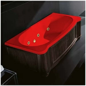Ванна Gruppo treesse New Classic Young STX-V674B-DX-WV-KZ красная с золотой фурнитурой и гидромассажем и дезинфекцией прямоугольная правая деревянная панель венге