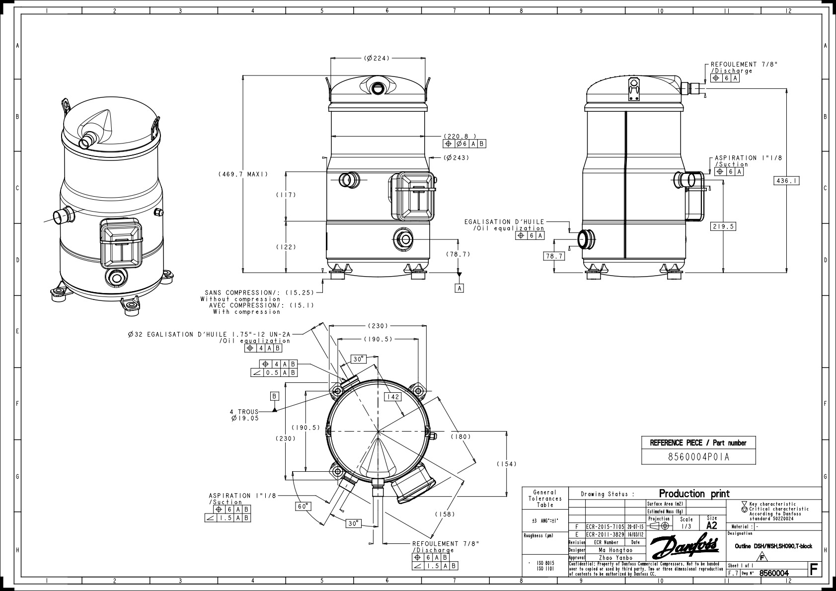 Danfoss SH — Герметичные спиральные компрессоры, R410A SH240A4ABE Компрессор спиральный 120H0300  - Вид №10