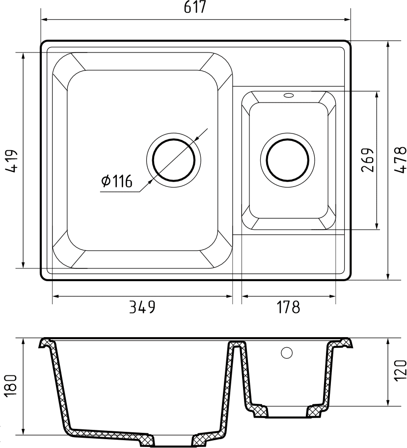 Кухонная мойка Кварц QUARZ S434 GranFest 9-S434 - Вид №1