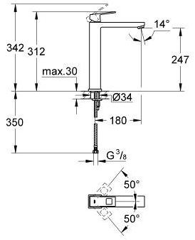 Смеситель для раковины GROHE Eurocube, свободностоящий, хром (23406000) - Вид №1