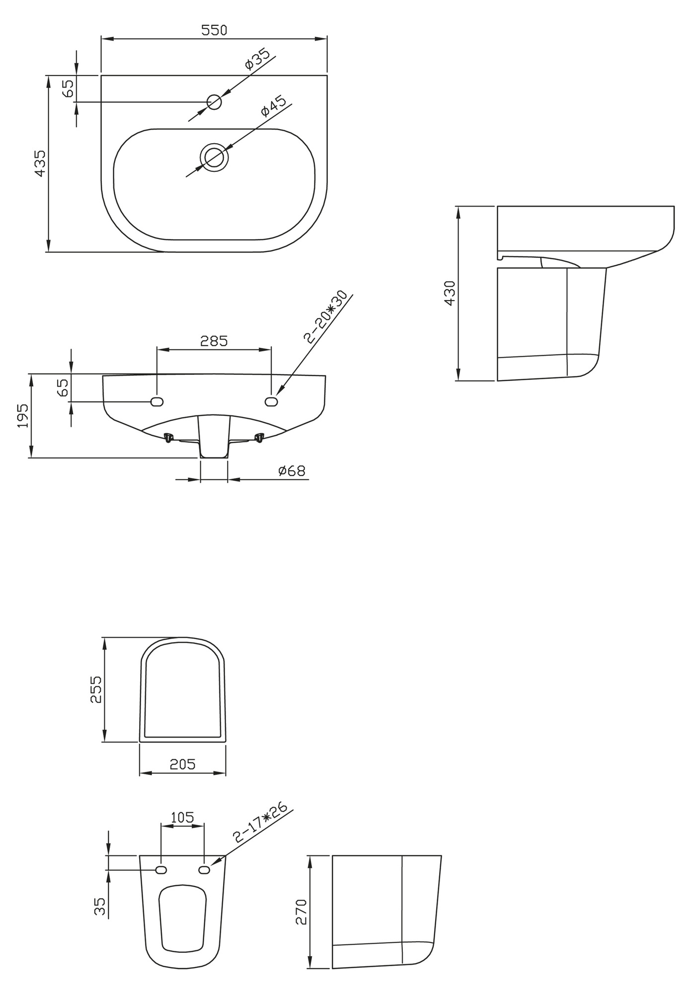 BB8295L Полупьедестал для раковины овальная BELBAGNO  - Вид №3