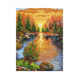 1390 Канва/ткань с рисунком Рисунок на канве 28 см х 37 см "Отдых в Карелии" Матренин посад