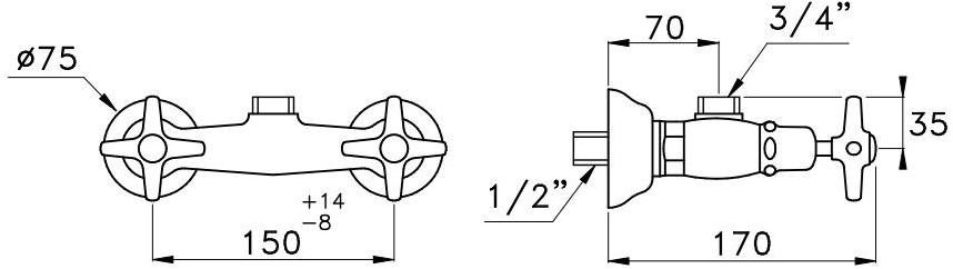 RUBINETTERIE STELLA Настенный смеситель для душа на 2 отверстия Italica It02400 - Вид №1