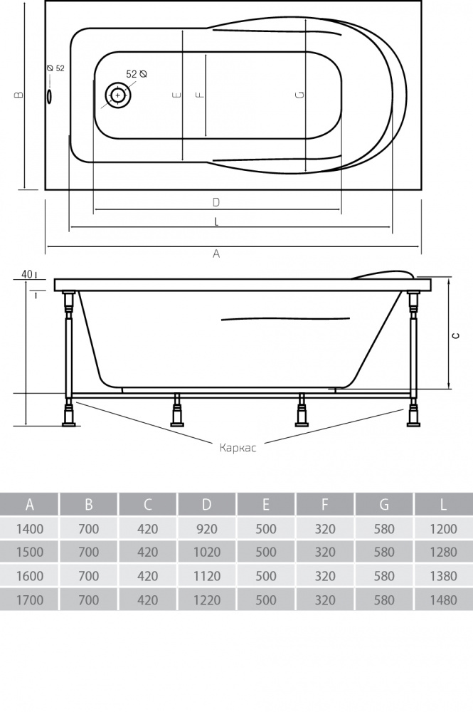 Акриловая ванна ALPEN Karmenta 160 AVP0003 - Вид №2