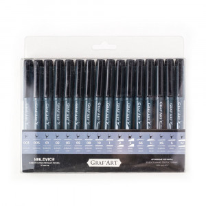 196916 Набор капиллярных ручек Graf Art от 0.15 до 3 мм 16 шт. ЧЁРНЫЙ Малевичъ