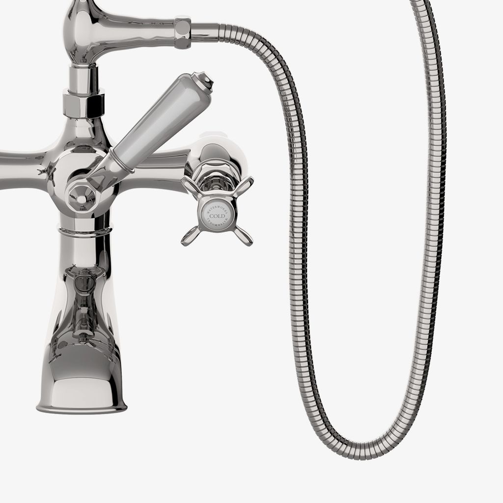 EAXT33 Наполнитель для ванн Easton Vintage Exposed, ручной душ из белого фарфора и рычажный переключатель с металлическими метками Waterworks  - Вид №1