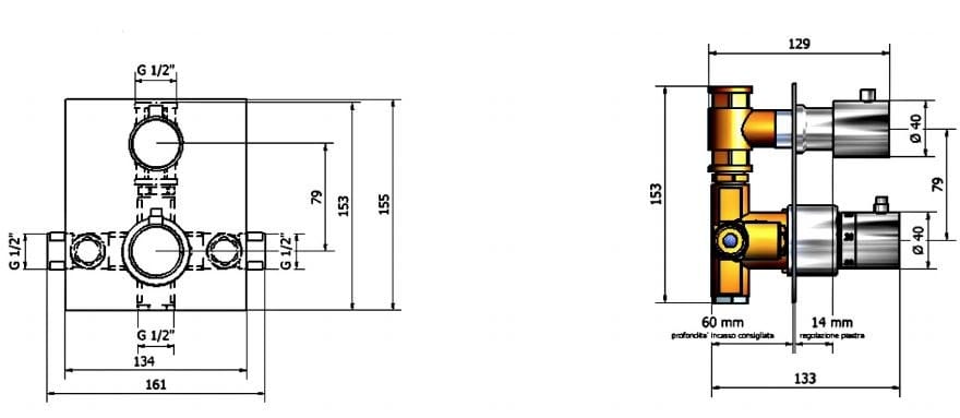 Встраиваемый термостатический смеситель для душа с 2 отверстиями Thermomat Thermo-mix ARCH-00074046 - Вид №2